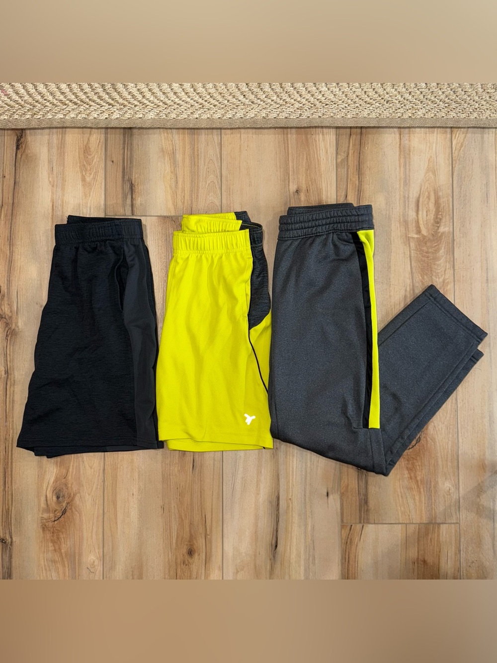Boys Set of 3 Large 10 Youth Athletic Shorts and Joggers Set Black & Neon Yellow
